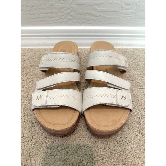 🆕 CLARKS | Roseville Bay White Leather Neutral Comfy Sandals | Women’s 10W - Picture 3 of 7